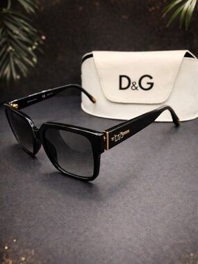 Dolce & Gabbana Black Sunglasses Gold Logo w/ Case